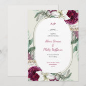 Invitation Mariage D'Aquarelle Vert Et Rouge Floral (Devant / Derrière)