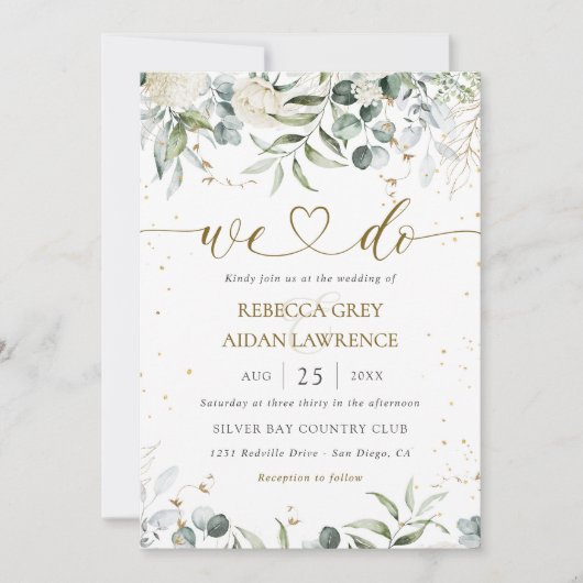 Invitation Mariage d'aquarelle vert gris blanc (Devant)