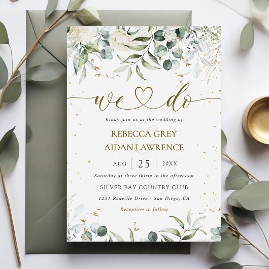 Invitation Mariage d'aquarelle vert gris blanc