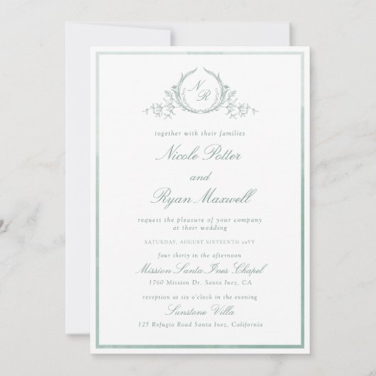 Invitation Mariage d'aquarelle vert pâle tout-en-un (Devant)