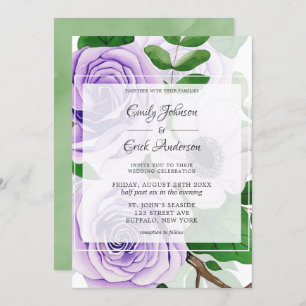 Invitation Mariage d'aquarelle vert Rose violet