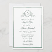 Invitation Mariage d'aquarelle verte Monogramme classique (Devant)
