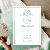 Invitation Mariage d'aquarelle verte Monogramme classique