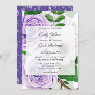 Invitation Mariage d'aquarelle verte Rose violet dans
