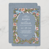 Invitation Mariage d'aquarelle vintage bleu-bleu-bleu (Devant / Derrière)