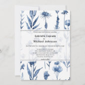 Invitation Mariage d'aquarelle Vintage de fleurs bleues (Devant)