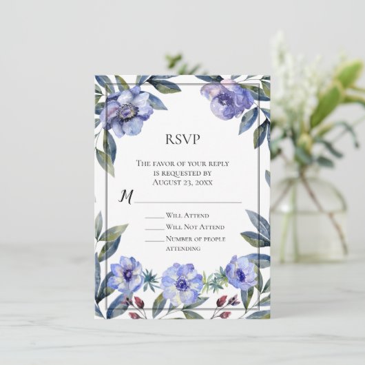 Invitation Mariage d'aquarelle violet à fleur d'anémone (Debout devant)