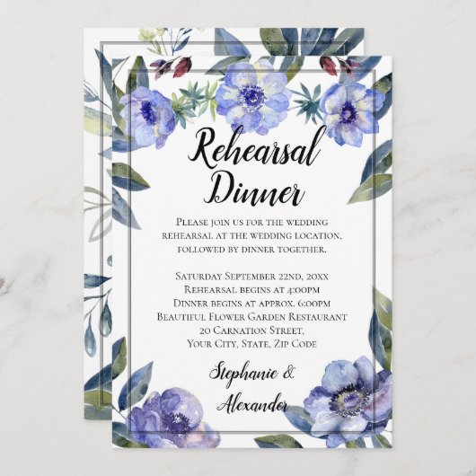 Invitation Mariage d'aquarelle violet à fleur d'anémone (Devant / Derrière)