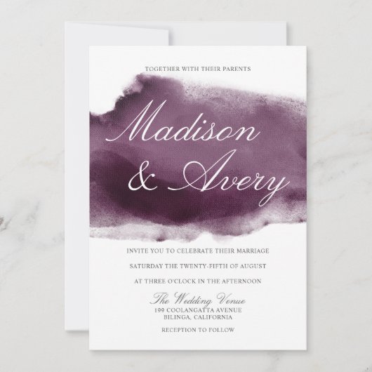 Invitation Mariage d'aquarelle violet moderne (Devant)