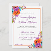 Invitation Mariage d'aquarelle violet turquoise orange (Devant)