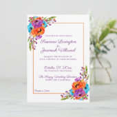 Invitation Mariage d'aquarelle violet turquoise orange (Debout devant)