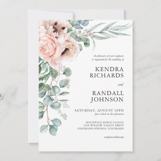 Invitation Mariage d'aquarelle Wispy Boho Poppies et verdure (Devant)