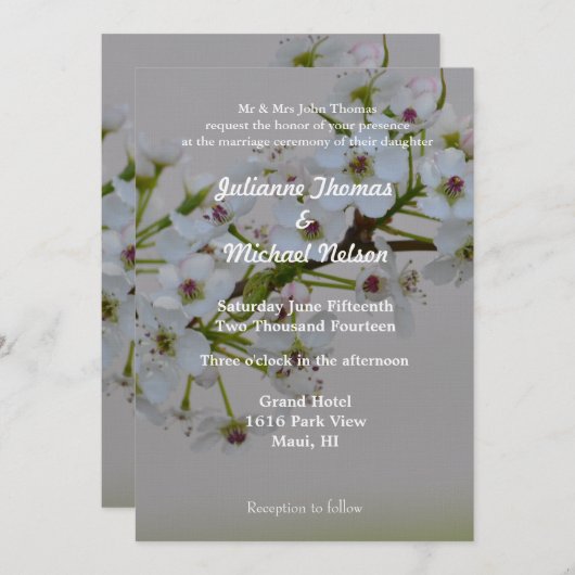 Invitation Mariage d'arbre à fleurs blanches (Devant / Derrière)