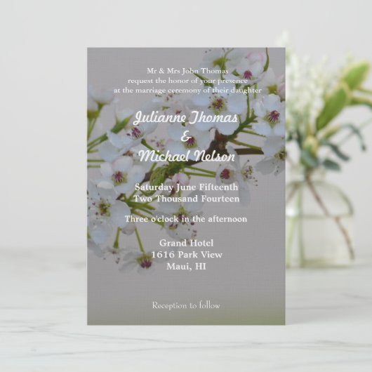 Invitation Mariage d'arbre à fleurs blanches (Debout devant)