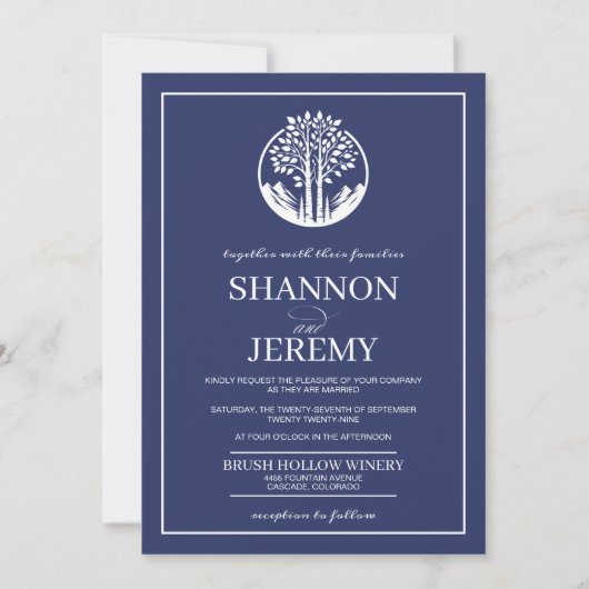 Invitation Mariage d'arbre bleu marine (Devant)