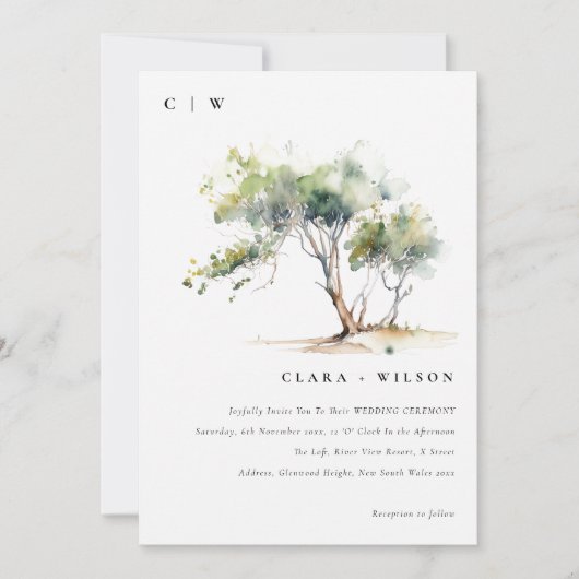 Invitation Mariage d'arbre botanique simple minimal (Devant)