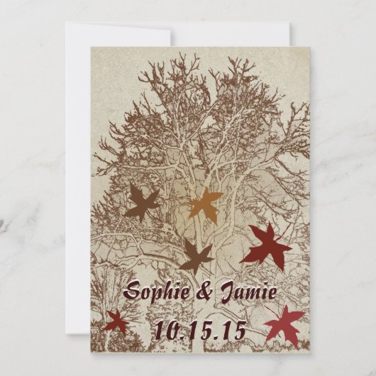Invitation Mariage d'arbre Brown et bordeaux (Devant)