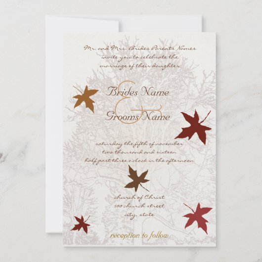 Invitation Mariage d'arbre Brown et bordeaux (Dos)