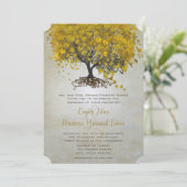 Invitation Mariage d'arbre de feuilles de coeur jaune invite (Debout devant)