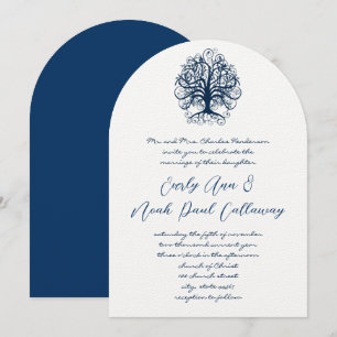 Invitation Mariage d'arbre d'opulence bleu de minuit
