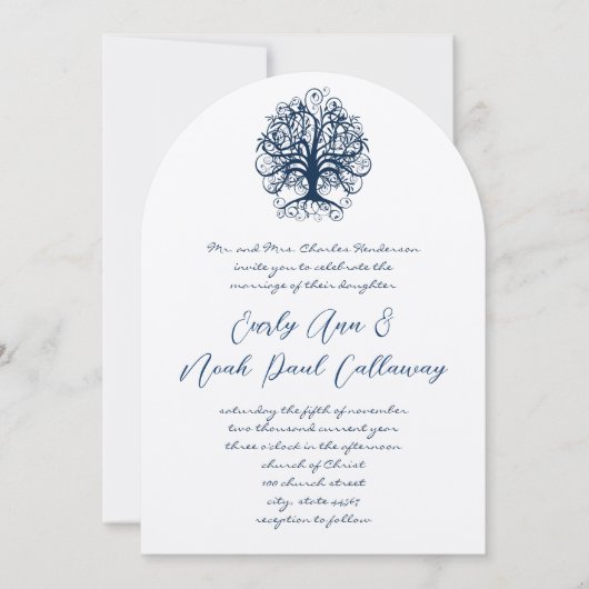Invitation Mariage d'arbre d'opulence bleu de minuit (Devant)