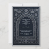 Invitation mariage d'arc arabe en argent de marine (Devant)