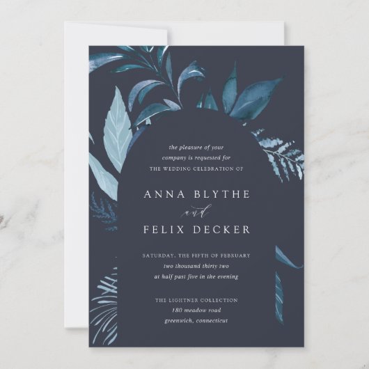 Invitation Mariage d'arc bleu d'hiver Azure (Devant)
