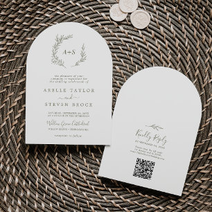 Invitation Mariage d'arc Boho vert minimal à feuilles