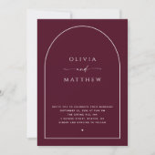 Invitation Mariage d'arc bordeaux foncé | Photo élégante + QR (Devant)