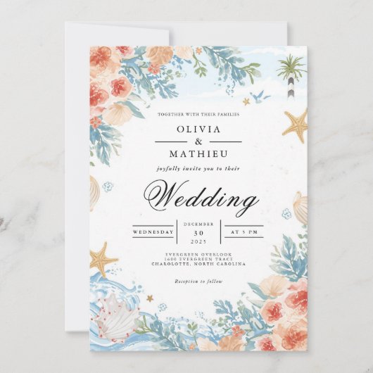 Invitation Mariage d'arc botanique de corail côtier (Devant)