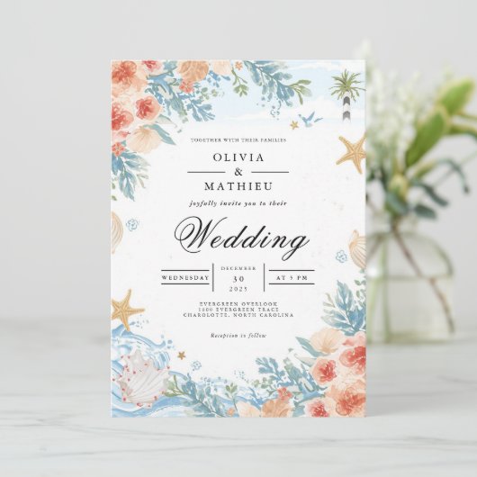 Invitation Mariage d'arc botanique de corail côtier (Debout devant)