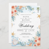 Invitation Mariage d'arc botanique de corail côtier (Devant / Derrière)