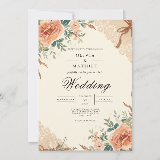 Invitation Mariage d'arc botanique en fleurs coupées (Devant)