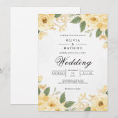 Invitation Mariage d'arc botanique en fleurs dorées (Devant / Derrière)