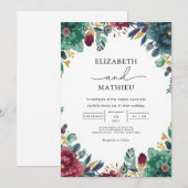 Invitation Mariage d'arc botanique Turquoise profond (Devant / Derrière)