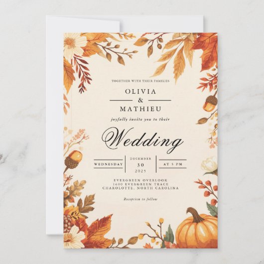 Invitation Mariage d'arc d'automne de feuille d'ambre (Devant)