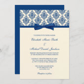 Invitation Mariage d'arc de damassé de bleu marine et (Devant / Derrière)