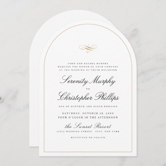 Invitation Mariage d'arc de script d'élégance classique simpl (Devant / Derrière)