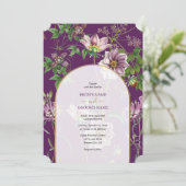 Invitation Mariage d'arc doré fleuri violet (Debout devant)