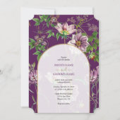 Invitation Mariage d'arc doré fleuri violet (Devant)
