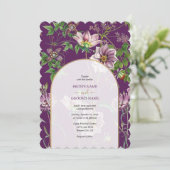 Invitation Mariage d'arc doré fleuri violet (Debout devant)