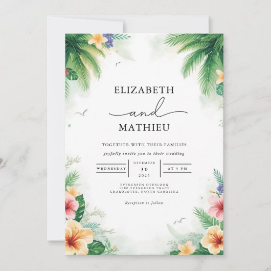 Invitation Mariage d'arc en feuillage de palme luxuriante (Devant)