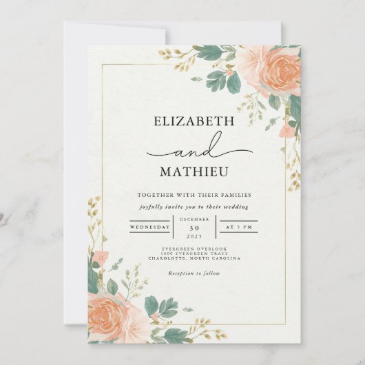 Invitation Mariage d'arc en fleur d'abricot doré (Devant)