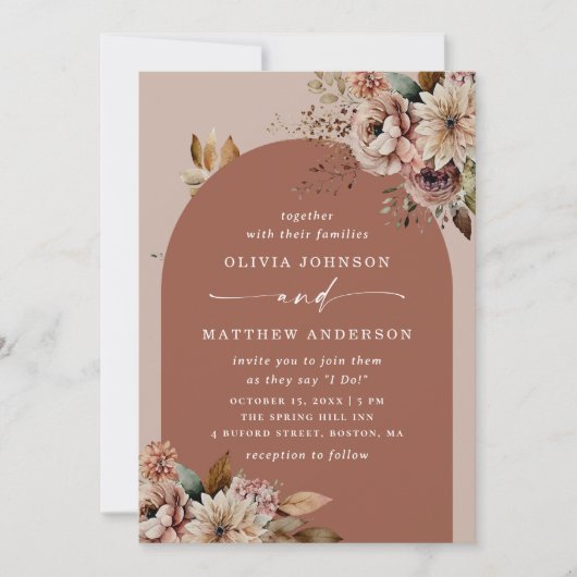 Invitation Mariage d'arc en terre battue Automne | Boho Flora (Devant)