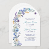 Invitation Mariage d'arc Fleur sauvage de lavande bleu Turquo (Devant / Derrière)