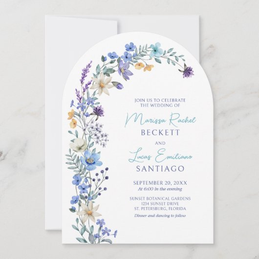 Invitation Mariage d'arc Fleur sauvage de lavande bleu Turquo (Devant)