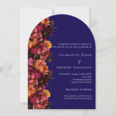 Invitation Mariage d'arc fleuri de pêche bleu marine de Bourg (Devant)