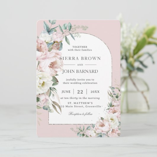 Invitation Mariage d'arc fleuri rose chic (Debout devant)