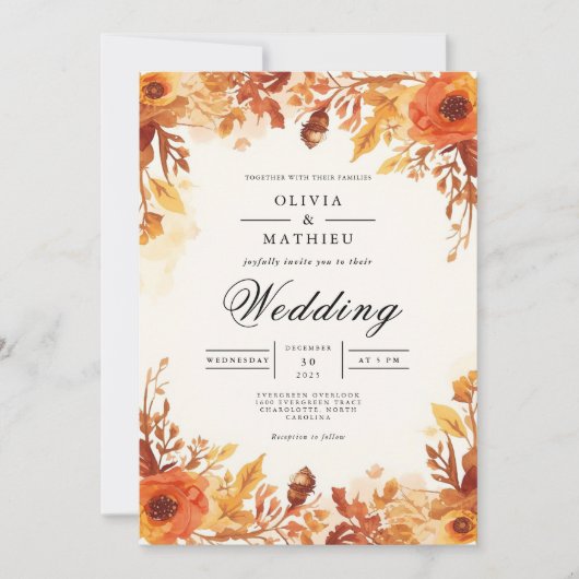 Invitation Mariage d'arc floral d'automne (Devant)