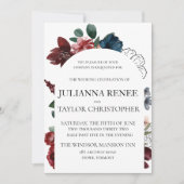 Invitation Mariage d'arc floral de la marine et de la Bourgog (Devant)